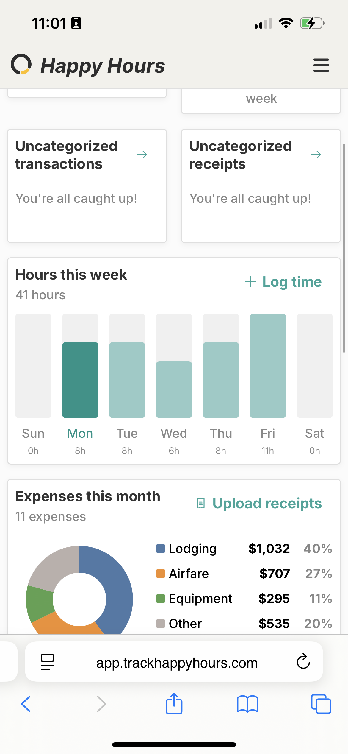 Happy Hours dashboard on mobile