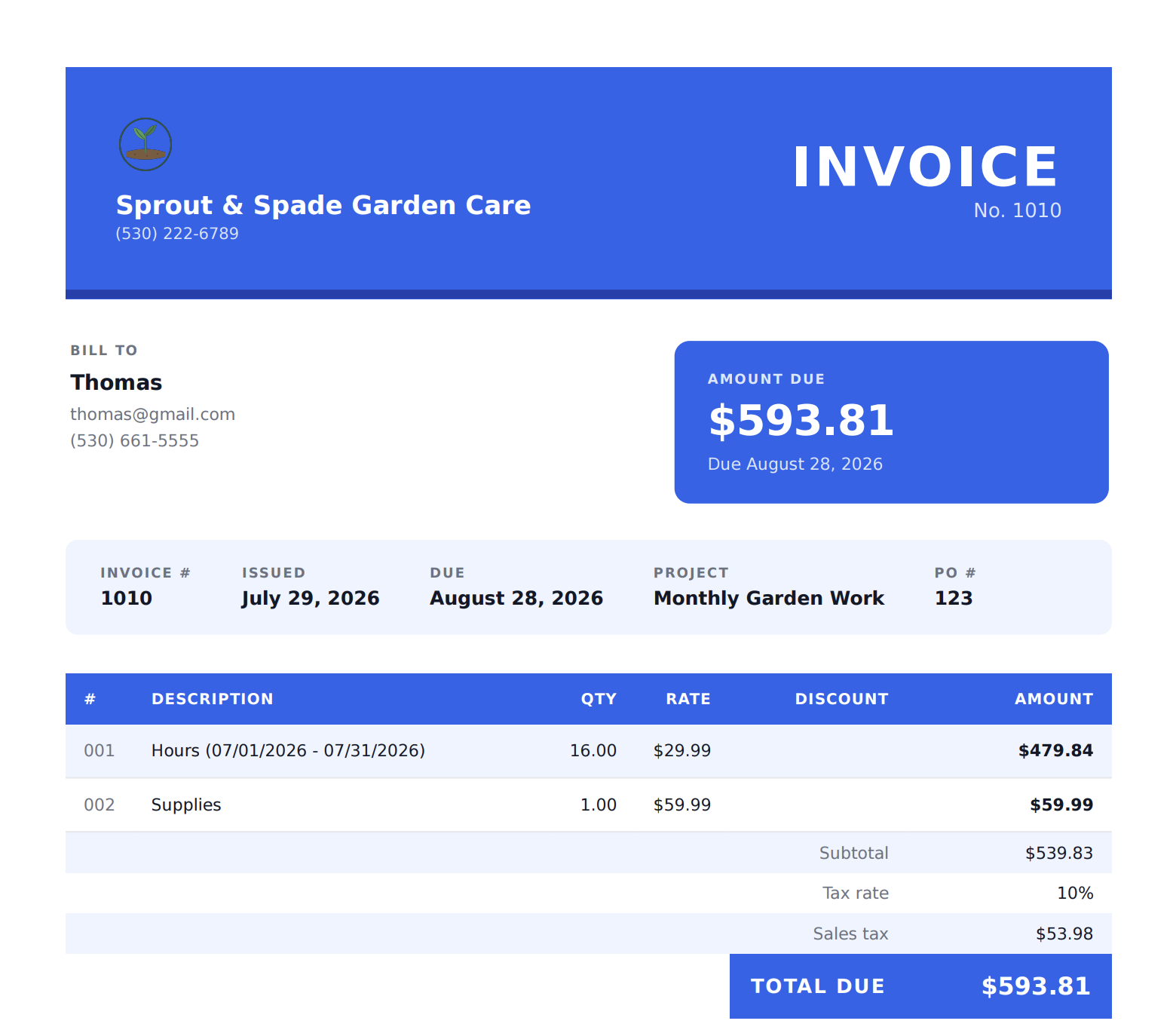 Example invoice with a fourth layout